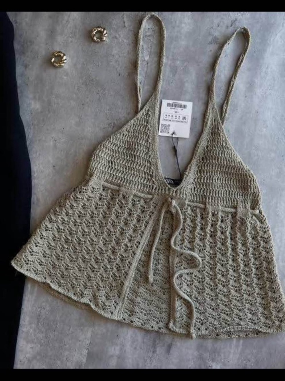 ZARA Knit Crochet Top - Olive Green